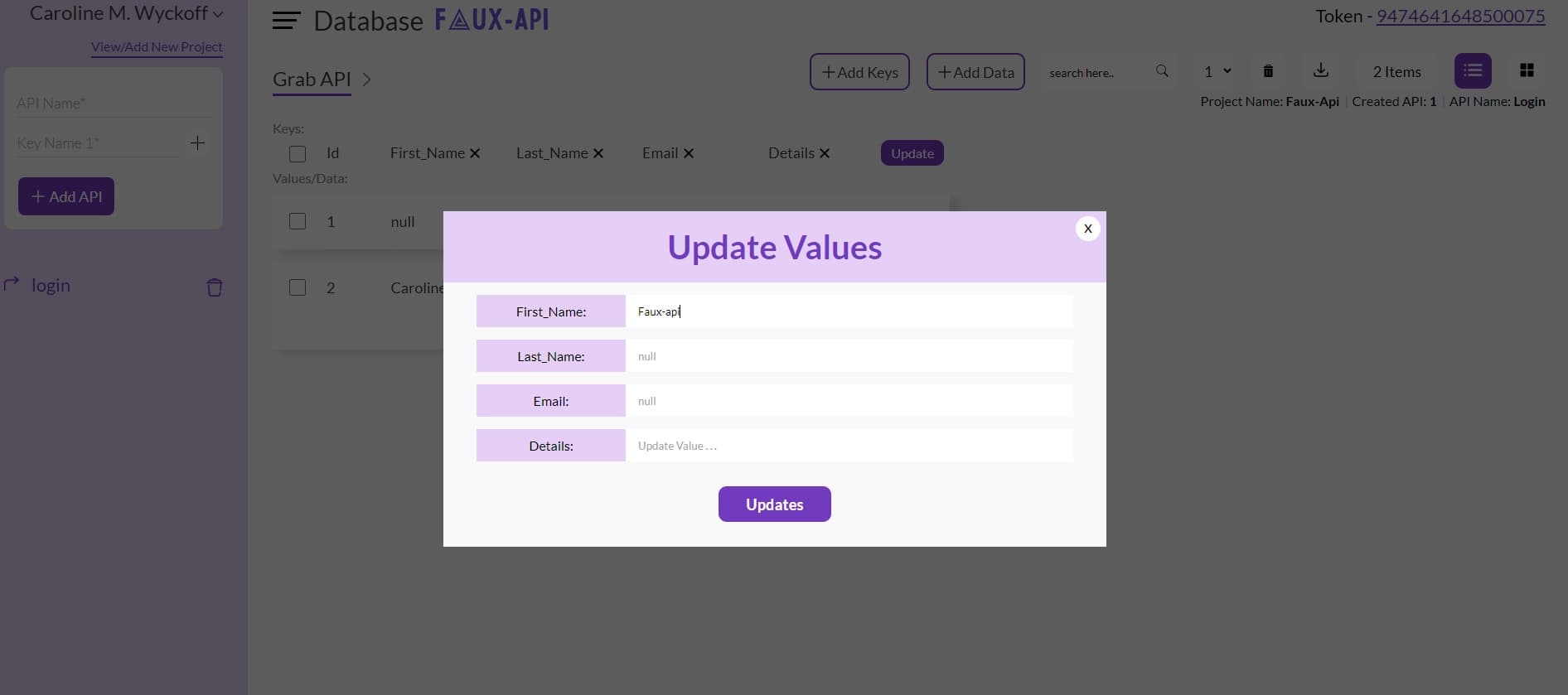 Edit Data in row
